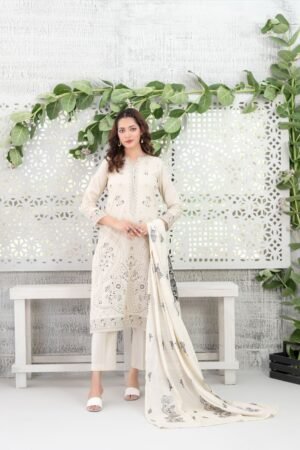 Zarida – 3 Piece Unstitched Embroidered Bana Dora Lawn Suit with Banarsi Dupatta by Tawakkal Fabrics